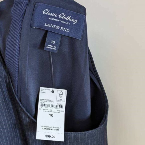 Classic Sheath Dress NEW Sleeveless, Pin-stripe Blue Suiting, Smooth, Lands' End - Picture 2 of 16